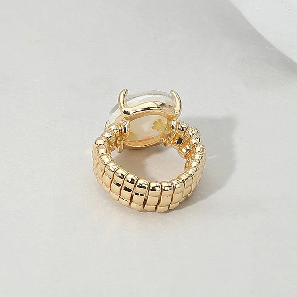 Abalone Hot Pink Oval Cut Crystal Stretch Ring Faceted Fashion Statement Jewelry